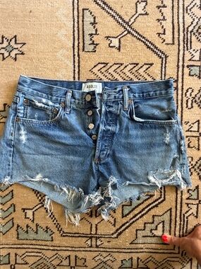 Agolde Medium Blue Distressed Cutoff Denim Shorts